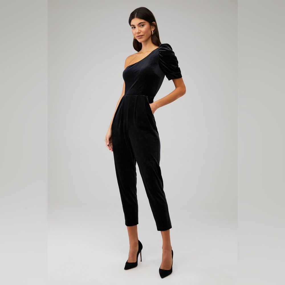 Yumi Kim Black Velvet One-Shoulder Jumpsuit - Picture 2 of 8
